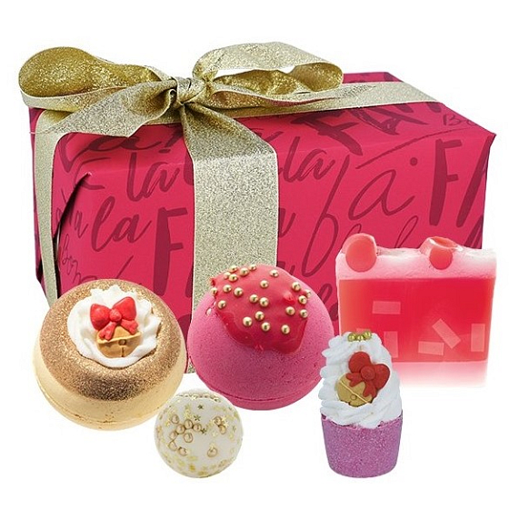Bomb Cosmetics Fa La La Festliches sprudelndes ballistisches Bad 2 x 160 g + Glycerinseife 100 g + Butterkugel 30 g + Badeblock 50 g, Kosmetikset