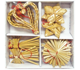 Stroh Ornamente in Box mit rotem Faden Herz 12 Stück