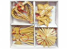 Stroh Ornamente in Box mit rotem Faden Herz 12 Stück