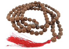 108 Mala Shiva Rudraksha, Meditationsschmuck, natürliche indische Samen, geknotet, elastisch, handgefertigt, Quaste 8 cm, Perle 7-8 mm