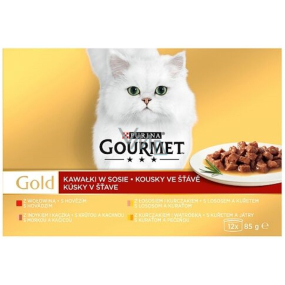 Gourmet Gold Multipack Rind, Pute, Ente, Huhn, Leber, Lachs in Dosen für ausgewachsene Katzen 12 x 85 g