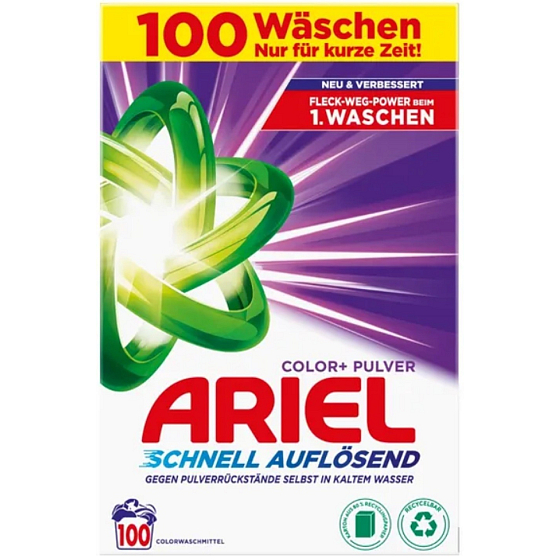 Ariel Color+ Pulver Box Waschpulver für farbige Kleidung 100 Dosen 5,5 kg