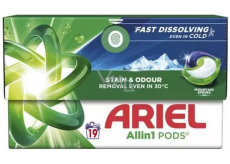 Ariel All in 1 Pods Mountain Spring gelové kapsle na praní univerzální 19 kusů