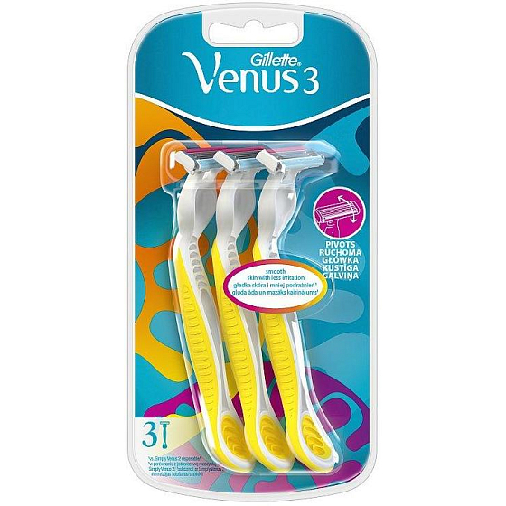 Gillette Venus Simply 3 Einwegrasierer mit Gleitstreifen gelb 3 Stück für Frauen
