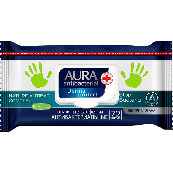 Aura Antibakterielle Feuchttücher für die Hände, zerstört bis zu 99% der Bakterien 72 Stück