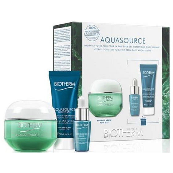 Biotherm Aquasource Night Spa Nachtcreme 20 ml + Aquasource nährende Feuchtigkeitscreme für normale bis Mischhaut 50 ml + Life Plankton Elixir schützendes regenerierendes Serum 7 ml, Kosmetikset