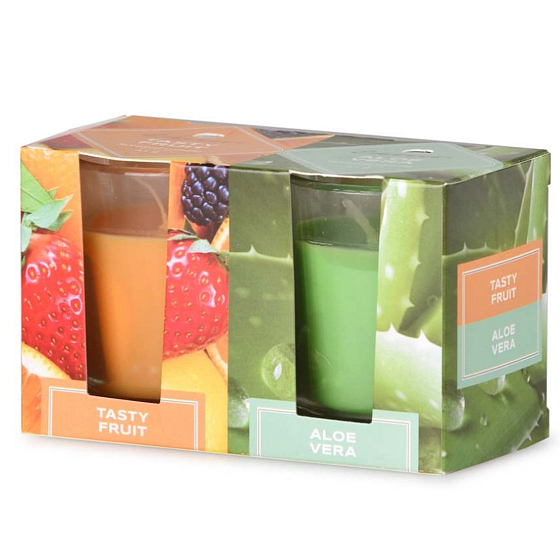 Emocio Tasty Fruit & Aloe Vera Duftkerzenglas 52 x 65 mm 2 Stück in einer Schachtel