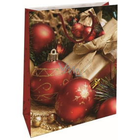Nekupto Geschenkpapier Tasche 32,5 x 26 x 13 cm Weihnachten rot Ornamente