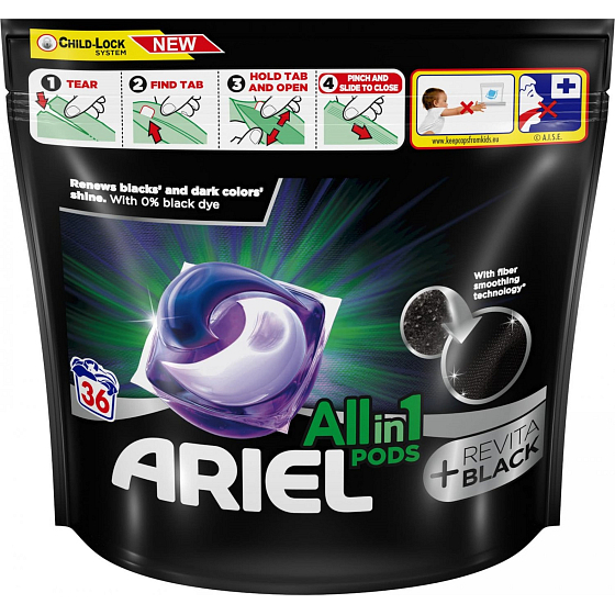Ariel All in1 Pods Revitablack Gelkapseln für schwarze und dunkle Wäsche 36 Stück 766,8 g