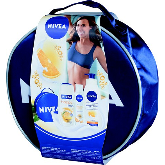 Nivea Happy Körperlotion 400 ml + Duschgel 250 ml + Antitranspirant Deodorant Spray 150 ml, für Frauen Kosmetikset