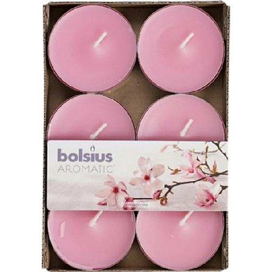 Bolsius Aromatic Maxi Magnolia - Teelichter mit Magnolienduft 6 Stück, Brenndauer 8 Stunden