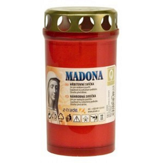 Madonna Cemetery Kerze mit rotem Deckel, brennt bis zu 2 Tage, 135 g