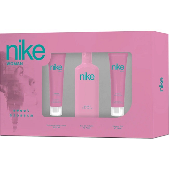 Nike Sweet Blossom Woman Eau de Toilette 75 ml + Duschgel 75 ml + Körperlotion 75 ml, Geschenkset für Frauen