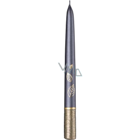 Emocio Metall matt Kerze schwarz-gold mit Blättern Kegel konisch 22 x 230 mm