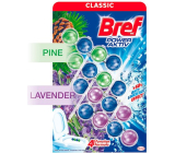 Bref Power Aktiv Kiefer WC-Block für hygienische Sauberkeit und Frische Ihrer Toilette, färbt Wasser, 2 x 50 g + Lavendel WC-Block 2 x 50 g