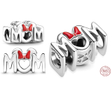 Charme Sterling Silber 925 Disney Minnie Mouse Schleife und das Wort Mum - Mum, Perle auf Armband