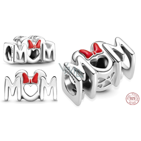 Charme Sterling Silber 925 Disney Minnie Mouse Schleife und das Wort Mum - Mum, Perle auf Armband