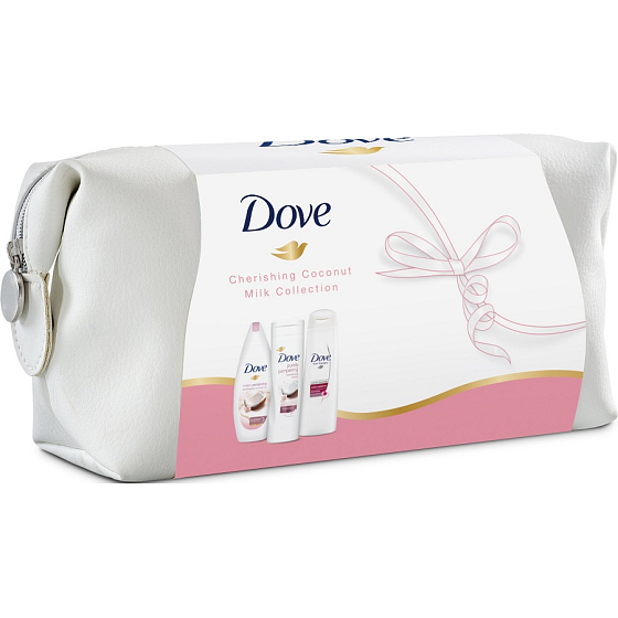 Dove Kokosmilch und Jasminblüten Duschgel 250 ml + Körperlotion 250 ml + Haarshampoo 250 ml + Hülle, Kosmetikset