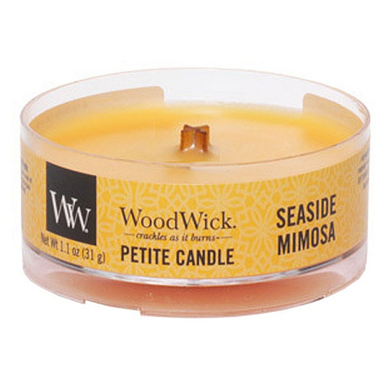 WoodWick Seaside Mimosa - Mimose an der Küste Duftkerze mit Holzdocht zierlich 31 g