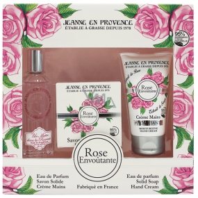 Jeanne en Provence Rose Envoutante - Faszinierendes Rosenparfümwasser für Frauen 60 ml + feste Toilettenseifenseife 100 g + Handcreme 75 g, Kosmetikset