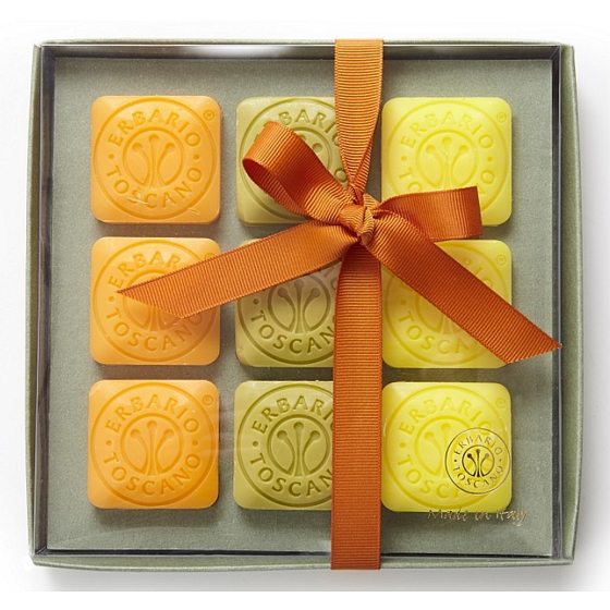 Erbario Toscano Olivenöl, Bergamotte und Eisenkraut, wilde Mandarinenseife 9 x 30 g, luxuriöses Kosmetikset