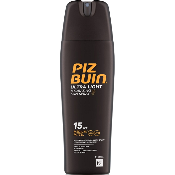 Piz Buin Ultra Light SPF15 ultraleichte Feuchtigkeitsflüssigkeit zum Bräunen von 200 ml Spray