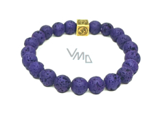 Lava dunkelblau mit königlichem Mantra Om, Armband elastischer Naturstein, Kugel 8 mm / 16-17 cm, geboren aus den vier Elementen