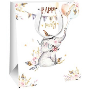 Ditipo Papier Geschenktüte 26,4 x 32,7 x 13,6 cm Glitter Happy Birthday mit Elefant