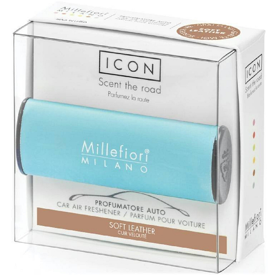Millefiori Milano Icon Soft Leather Classic Autoduft hellblau Duft für bis zu 2 Monate 47 g