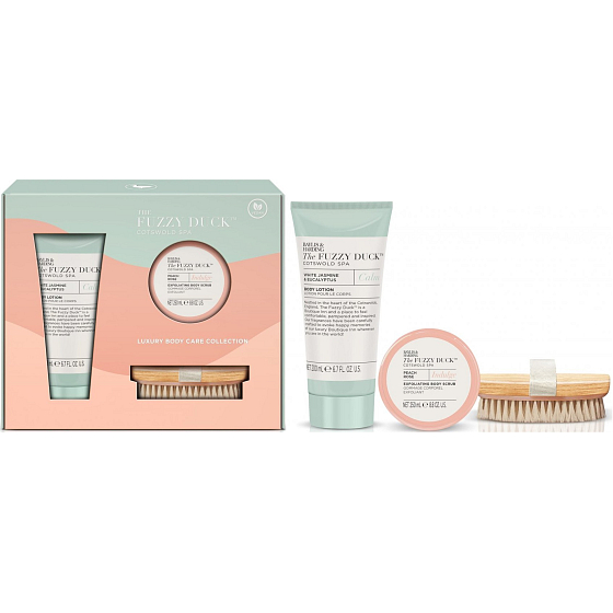 Baylis & Harding Cotswold Spa Jasmin und Eukalyptus Körperlotion 200 ml + Körperpeeling 200 g + Körperbürste, Kosmetikset für Frauen
