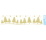 Bogen Weihnachtsaufkleber, Fensterfolie ohne Kleber Goldene Bäume mit Glitzer 50 x 12 cm