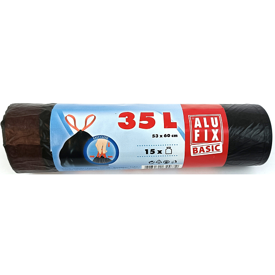 Alufix Economy Müllsäcke einziehbar schwarz 8 µ, 35 Liter, 53 x 60 cm, 15 Stück