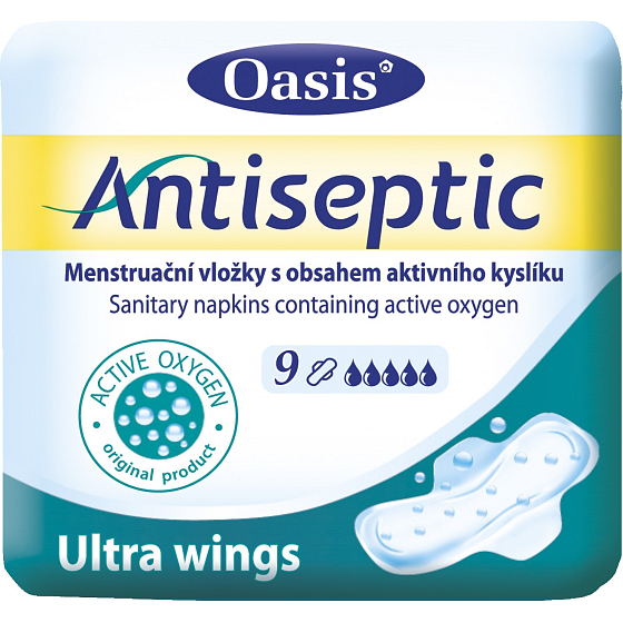 Oasis Antiseptic Ultra Wings Intim-Pads mit einem aktiven Sauerstoffgehalt von 9 Stück