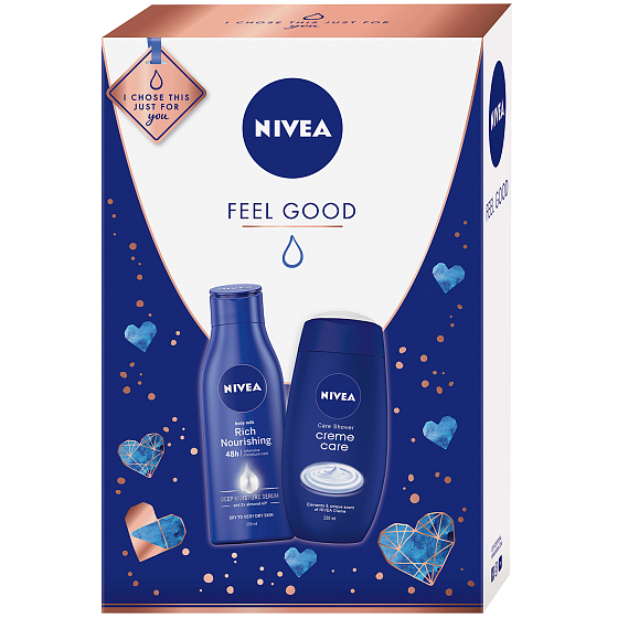Nivea Feel Good pflegende Körperlotion für Frauen 250 ml + Creme Care Duschgel 250 ml, Kosmetikset
