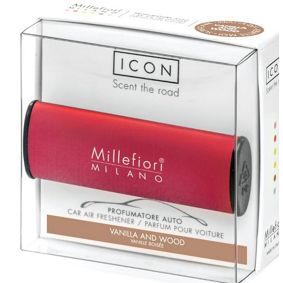 Millefiori Milano Icon Vanille & Holz - Vanille und Holz Autoduft Klassisches Rot riecht bis zu 2 Monaten 47 g