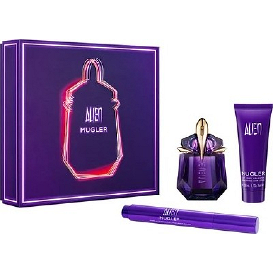 Thierry Mugler Alien parfümierte nachfüllbare Wasserflasche für Frauen 30 ml + Körperlotion 50 ml + Stift mit Parfüm 7 ml, Geschenkset