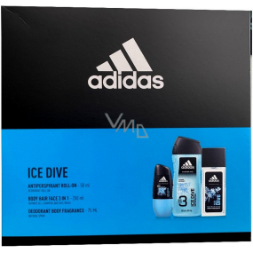 Adidas Ice Dive parfümiertes Deoglas für Männer 75 ml + Duschgel 250 ml + Ball Antitranspirant Deo Roll-on 50 ml, Kosmetikset für Männer