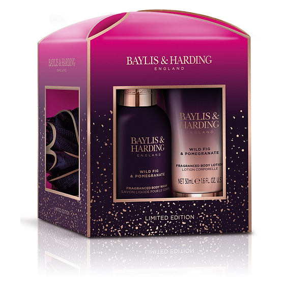 Baylis & Harding Feige und Granatapfel Waschgel 100 ml + Körperlotion 50 ml + Waschschwamm, Kosmetikset für Frauen