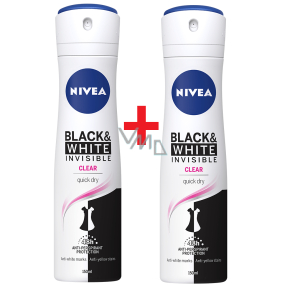 Nivea Invisible Black & White Clear Antitranspirant Deodorant Spray 2 x 150 ml, Duopack für Frauen