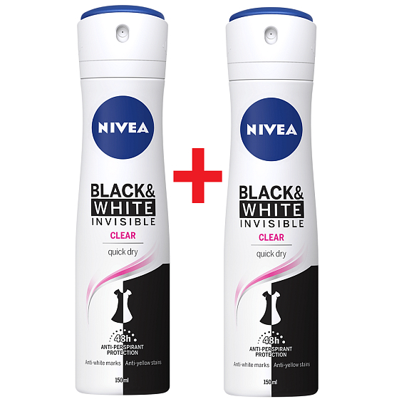 Nivea Invisible Black & White Clear Antitranspirant Deodorant Spray 2 x 150 ml, Duopack für Frauen