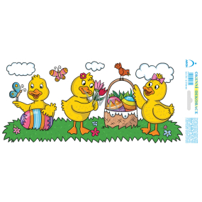 Bogen Osteraufkleber, klebefreie Fensterfolie Enten mit Korb 35 x 16 cm