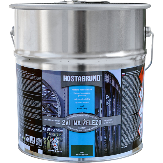 Hostagrund 2v1 S2160 Grund- und Deckfarbe für Metall, 0199 schwarz, 9 l