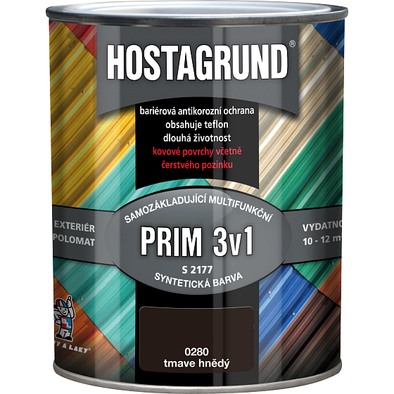 Hostagrund Prim 3v1 S2177 Grundierung und Deckfarbe für Metall, 0280 dunkelbraun, 600 ml