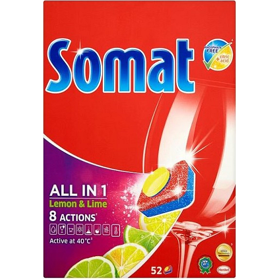 Somat All In 1 8 Aktionen Zitronen-Limetten-Spülmaschinentabletten 52 Stück 936 g