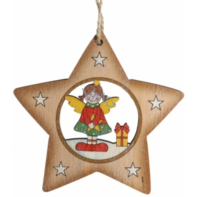 Albi Holz geschnitzte Weihnachtsverzierung Engel in einem Stern 9 x 10 cm