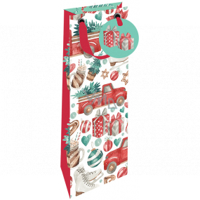 Nekupto Geschenk Papiertüte für eine Luxusflasche 13 x 33 cm Weihnachtsauto mit einem Baum WILH 1984