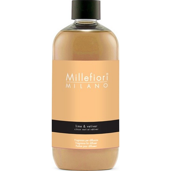 Millefiori Milano Natural Lime & Vetiver - Limetten- und Vetiver Diffusor-Nachfüllung für Räucherstängel 250 ml
