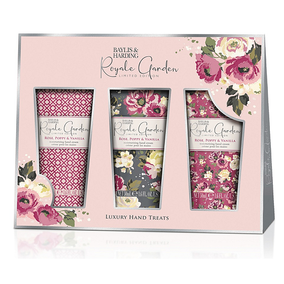 Baylis & Harding Rose, Mohn & Vanille Handcreme 3 x 50 ml, Kosmetikset für Frauen