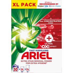 Ariel Ultra Oxi Effect Waschpulver für Fleckenentfernung und zusätzliche Hygiene 50 Dosen 2,8 kg