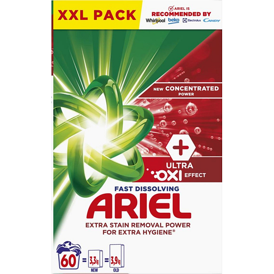 Ariel Ultra Oxi Effect Waschmittel für Fleckenentfernung und zusätzliche Hygiene 60 Dosen 3,3 kg